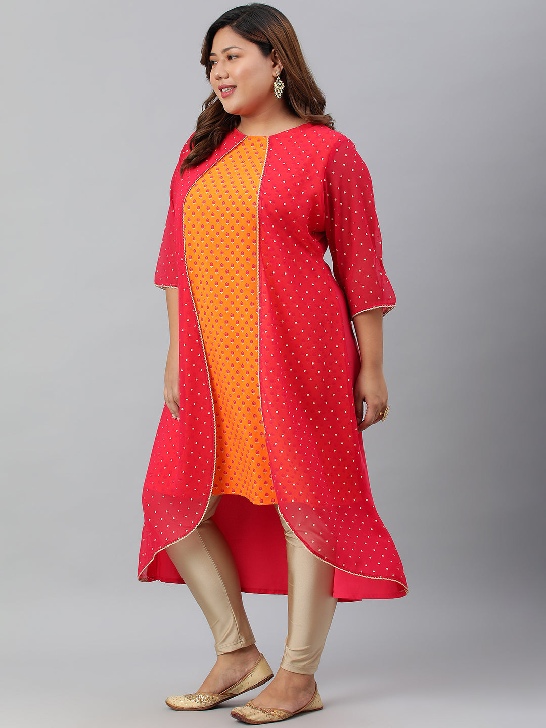 Janasya Women's Orange Poly Crepe Floral Print Festive & Party A-Line With Attached Jacket kurta | Grocsy
