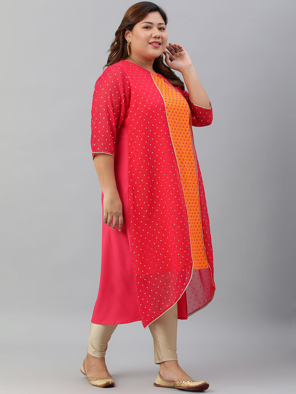 Janasya Women's Orange Poly Crepe Floral Print Festive & Party A-Line With Attached Jacket kurta | Grocsy