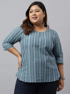 Janasya Women's Grey Cotton Floral Print Casual Regular Top | Grocsy