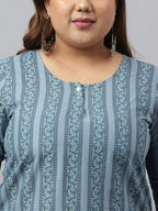 Janasya Women's Grey Cotton Floral Print Casual Regular Top | Grocsy