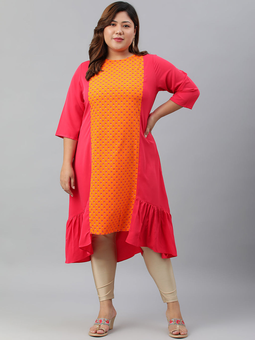 Janasya Women's Orange Poly Crepe Floral Print Casual A-line kurta | Grocsy