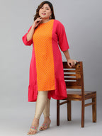 Janasya Women's Orange Poly Crepe Floral Print Casual A-line kurta | Grocsy