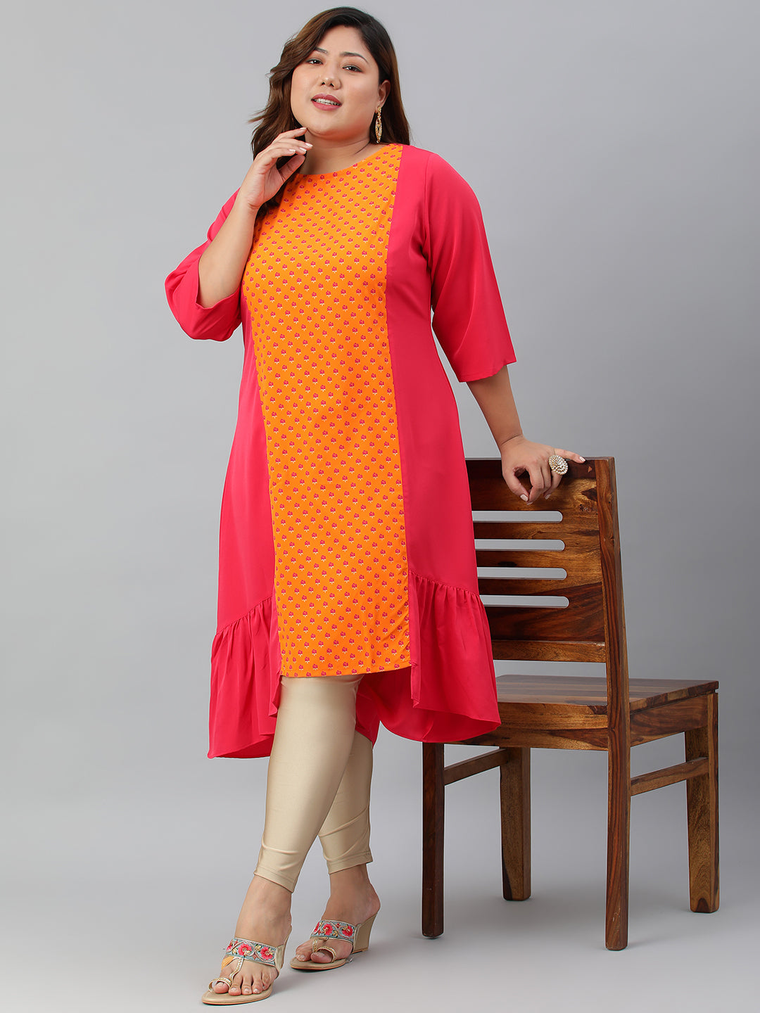 Janasya Women's Orange Poly Crepe Floral Print Casual A-line kurta | Grocsy