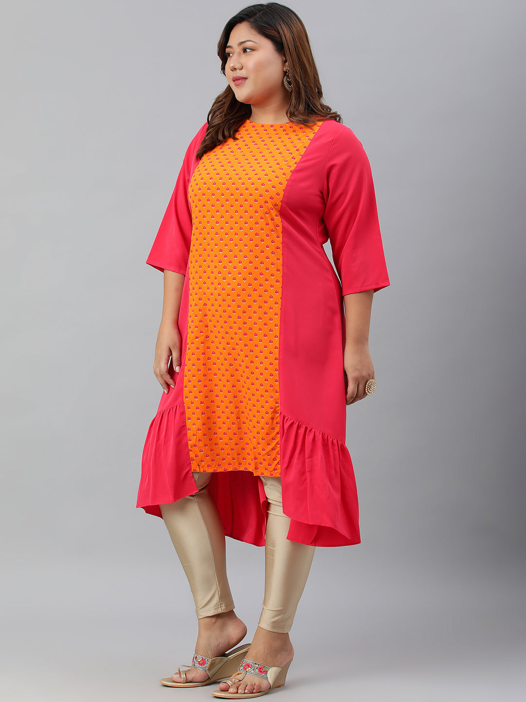 Janasya Women's Orange Poly Crepe Floral Print Casual A-line kurta | Grocsy