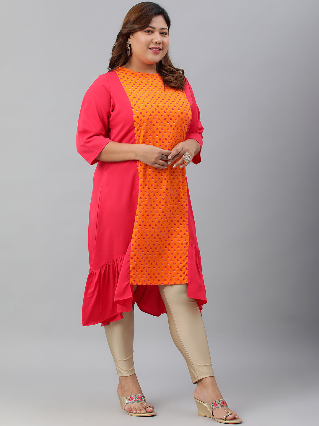 Janasya Women's Orange Poly Crepe Floral Print Casual A-line kurta | Grocsy