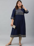 Janasya Women's Navy Blue Poly Crepe Ethnic Motifs Festive & Party A-line kurta | Grocsy