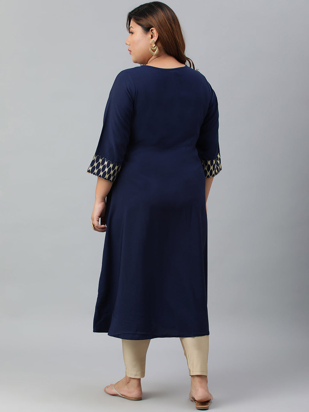 Janasya Women's Navy Blue Poly Crepe Ethnic Motifs Festive & Party A-line kurta | Grocsy