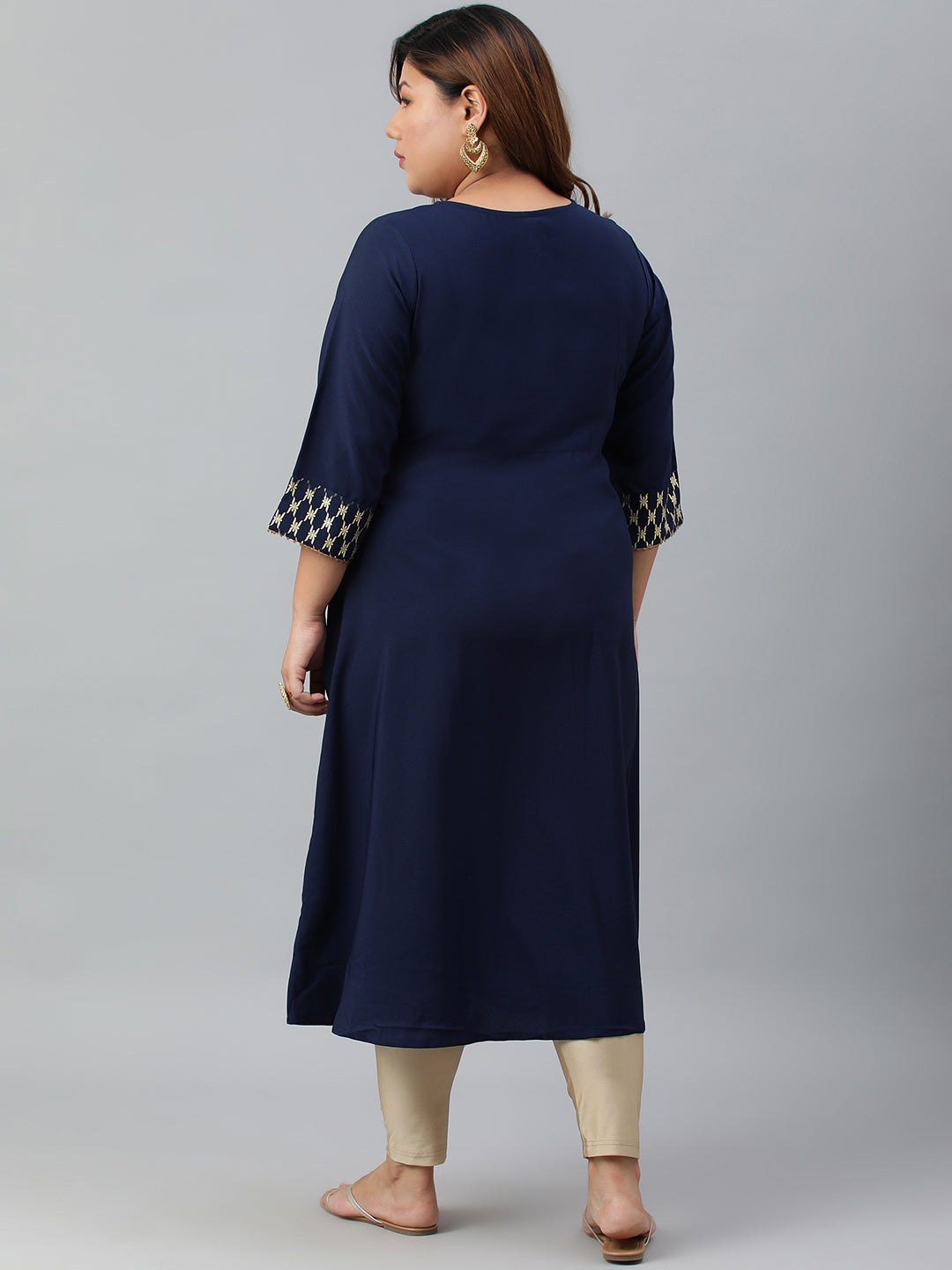 Janasya Women's Navy Blue Poly Crepe Ethnic Motifs Festive & Party A-line kurta | Grocsy
