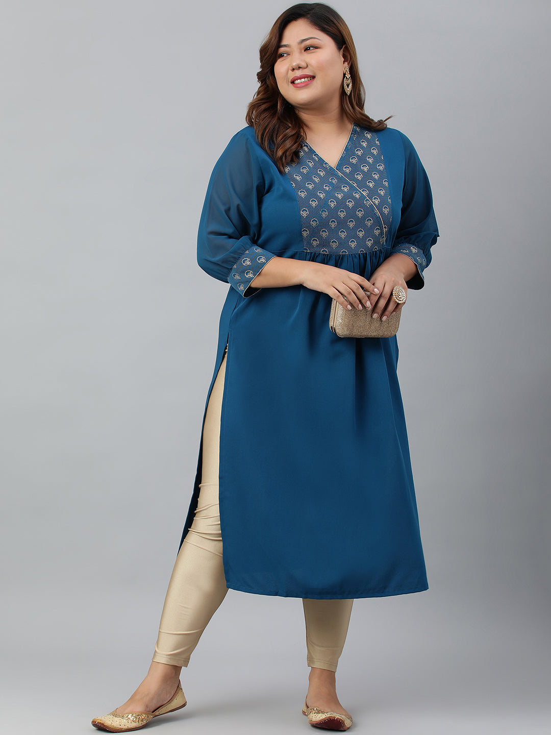 Janasya Women's Teal Poly Crepe Solid Casual Straight kurta | Grocsy