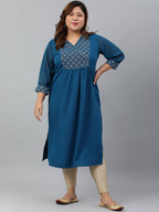 Janasya Women's Teal Poly Crepe Solid Casual Straight kurta | Grocsy