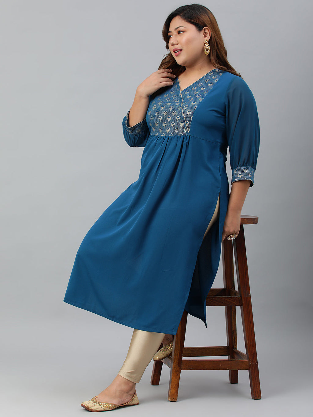 Janasya Women's Teal Poly Crepe Solid Casual Straight kurta | Grocsy