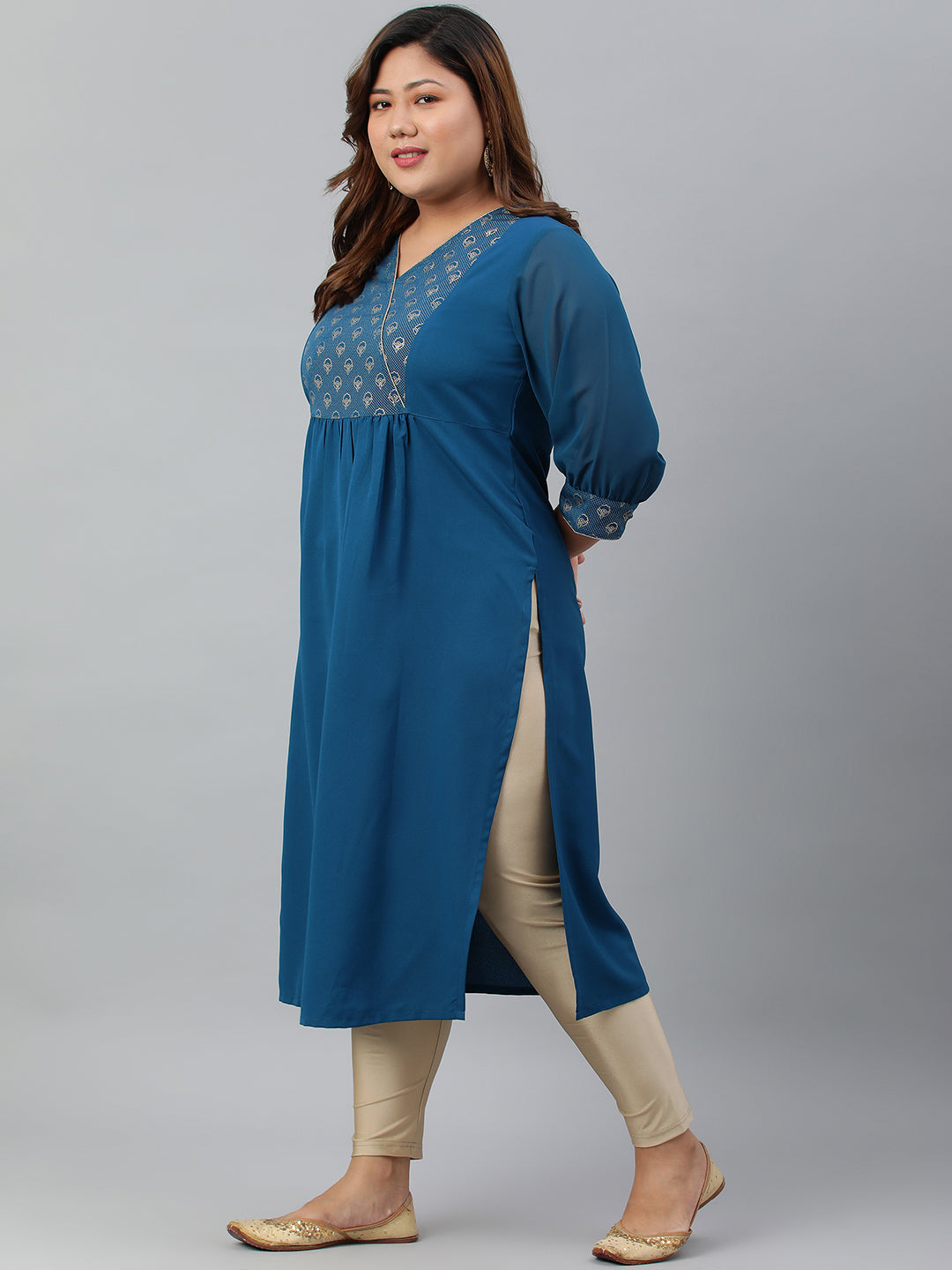 Janasya Women's Teal Poly Crepe Solid Casual Straight kurta | Grocsy