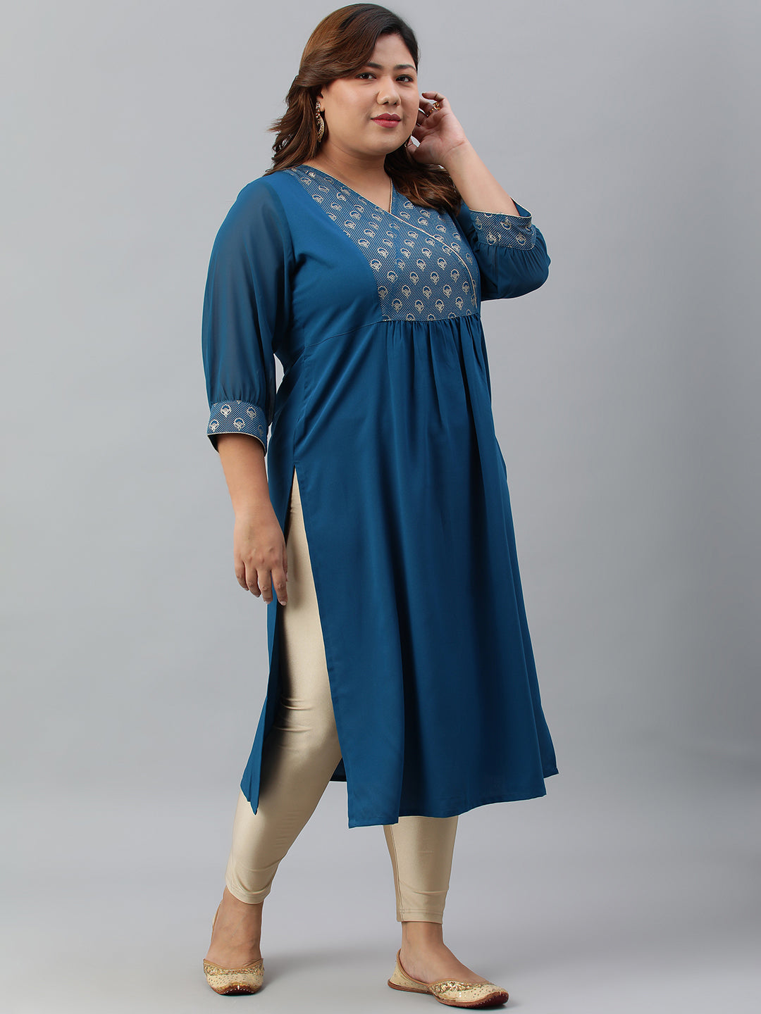 Janasya Women's Teal Poly Crepe Solid Casual Straight kurta | Grocsy
