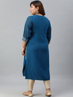 Janasya Women's Teal Poly Crepe Solid Casual Straight kurta | Grocsy