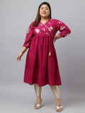 Janasya Magenta Poly Crepe Foil Floral Print kurta | Grocsy