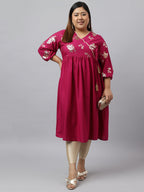 Janasya Magenta Poly Crepe Foil Floral Print kurta | Grocsy
