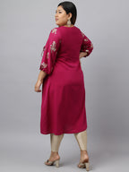 Janasya Magenta Poly Crepe Foil Floral Print kurta | Grocsy