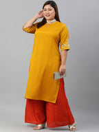 Janasya Women's Mustard Poly Silk Embroidered Festive & Party Straight kurta | Grocsy