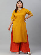 Janasya Women's Mustard Poly Silk Embroidered Festive & Party Straight kurta | Grocsy