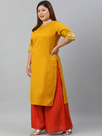 Janasya Women's Mustard Poly Silk Embroidered Festive & Party Straight kurta | Grocsy