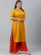 Janasya Women's Mustard Poly Silk Embroidered Festive & Party Straight kurta | Grocsy