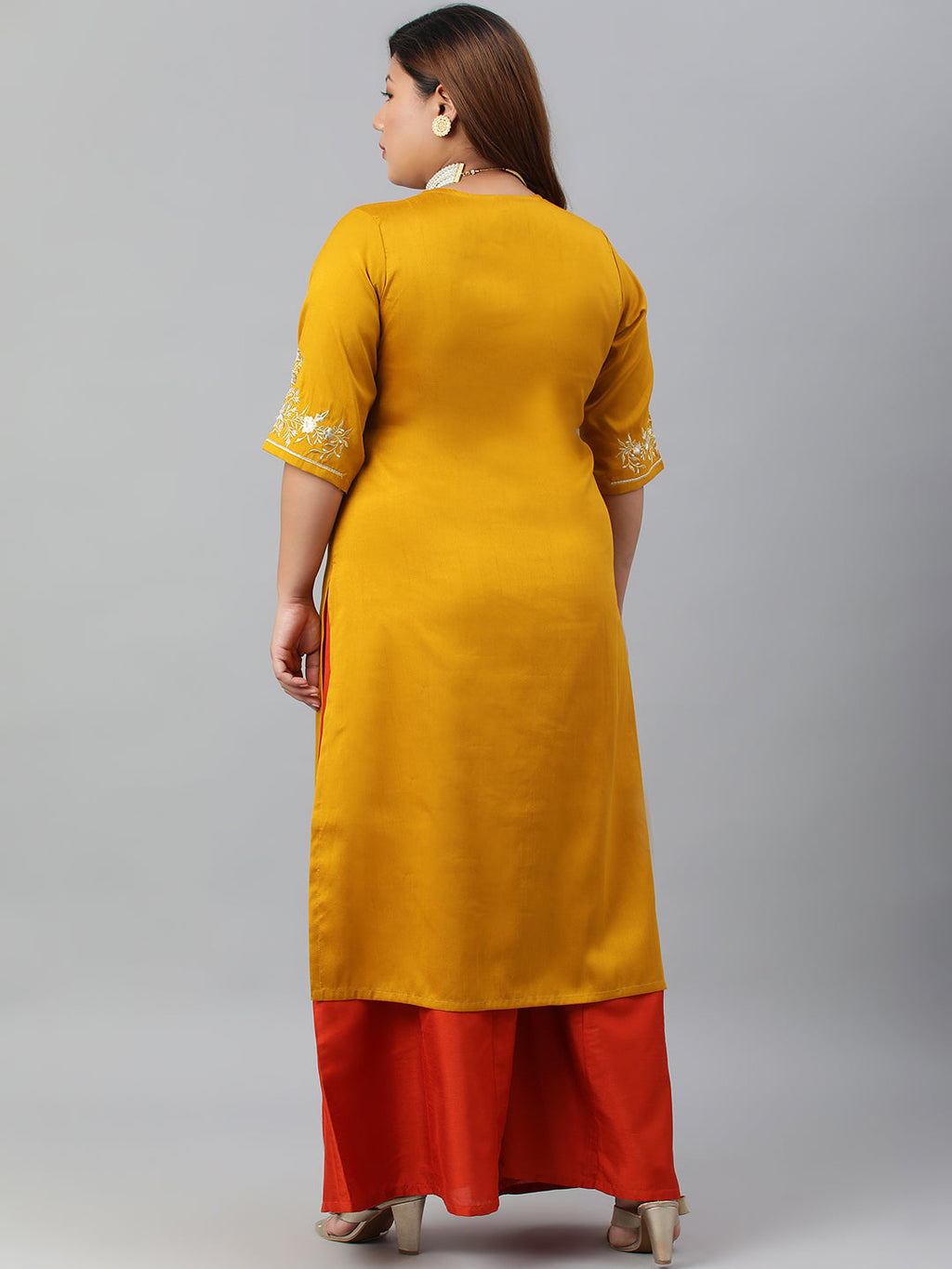 Janasya Women's Mustard Poly Silk Embroidered Festive & Party Straight kurta | Grocsy