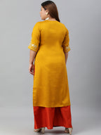 Janasya Women's Mustard Poly Silk Embroidered Festive & Party Straight kurta | Grocsy
