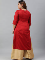 Janasya Women's Red Poly Silk Embroidered Festive & Party Straight kurta | Grocsy