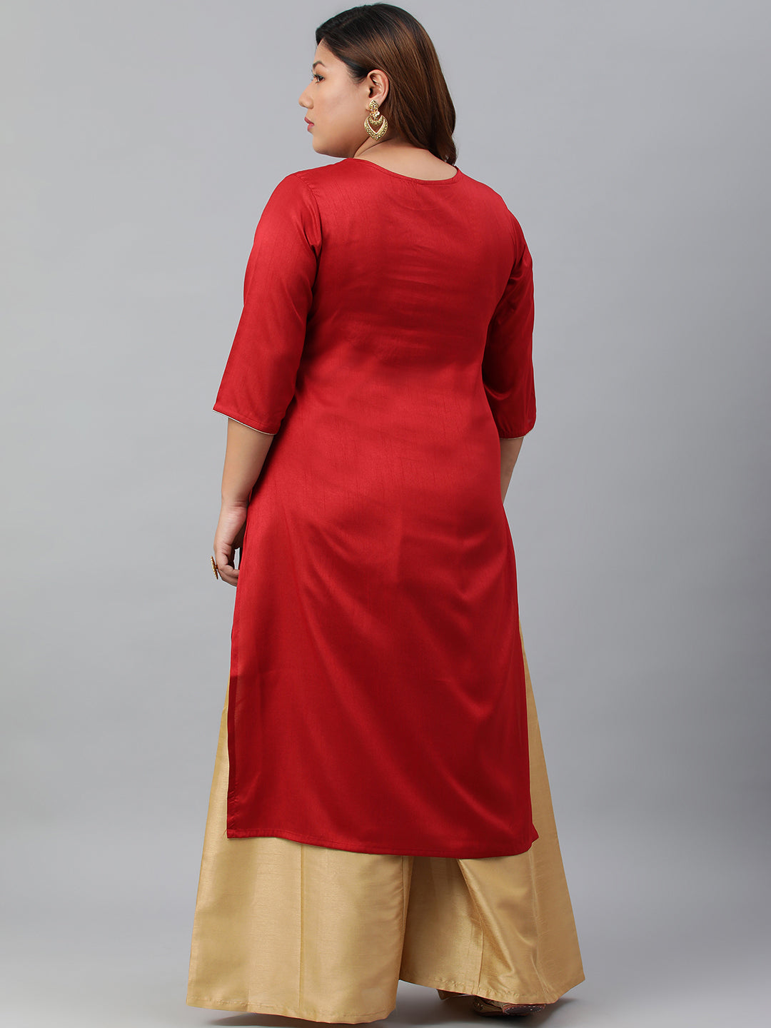 Janasya Women's Red Poly Silk Embroidered Festive & Party Straight kurta | Grocsy