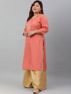 Janasya Women's Coral Poly Silk Embroidered Festive & Party Straight kurta | Grocsy