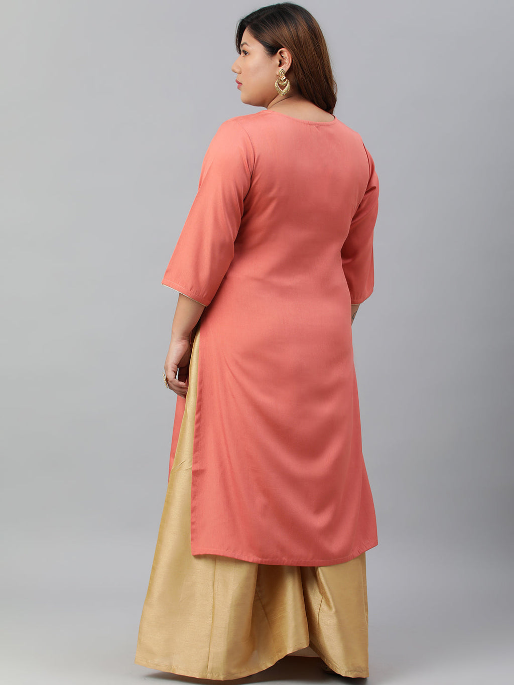 Janasya Women's Coral Poly Silk Embroidered Festive & Party Straight kurta | Grocsy