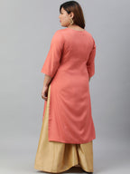 Janasya Women's Coral Poly Silk Embroidered Festive & Party Straight kurta | Grocsy