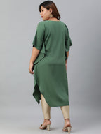 Janasya Women's Green Poly Crepe Foil Print Casual Kaftan kurta | Grocsy