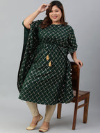 Janasya Women's Green Poly Crepe Checkered Festive & Party Kaftan kurta | Grocsy