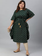 Janasya Women's Green Poly Crepe Checkered Festive & Party Kaftan kurta | Grocsy