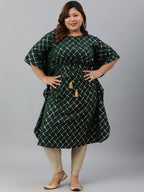 Janasya Women's Green Poly Crepe Checkered Festive & Party Kaftan kurta | Grocsy