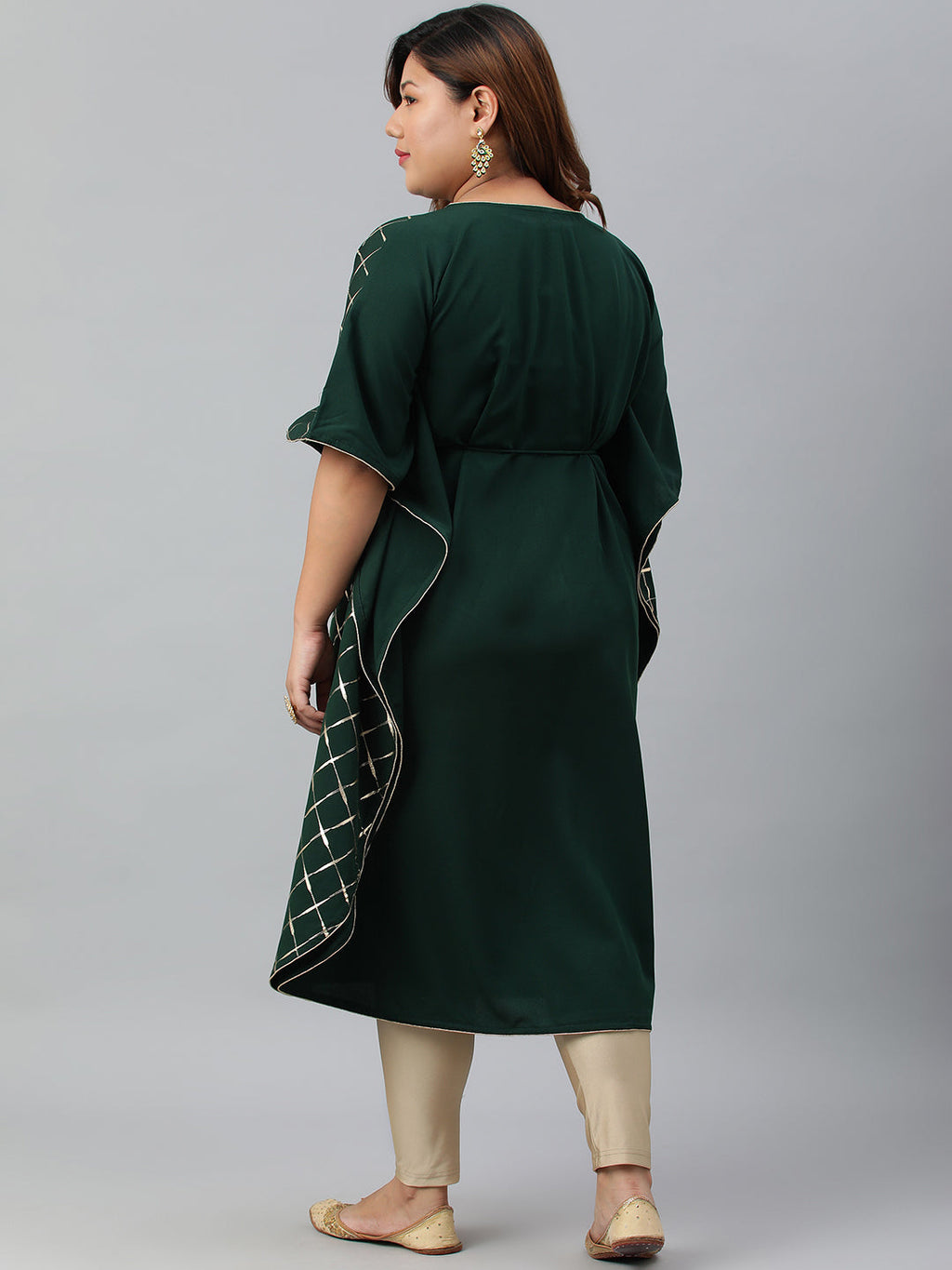 Janasya Women's Green Poly Crepe Checkered Festive & Party Kaftan kurta | Grocsy