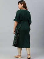 Janasya Women's Green Poly Crepe Checkered Festive & Party Kaftan kurta | Grocsy
