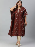 Janasya Women's Brown Poly Crepe Geometric Print Festive & Party Kaftan kurta | Grocsy