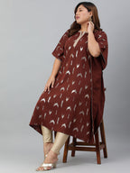 Janasya Women's Brown Poly Crepe Geometric Print Festive & Party Kaftan kurta | Grocsy