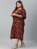 Janasya Women's Brown Poly Crepe Geometric Print Festive & Party Kaftan kurta | Grocsy