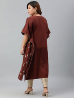Janasya Women's Brown Poly Crepe Geometric Print Festive & Party Kaftan kurta | Grocsy