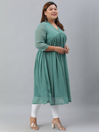 Indian Clothing Janasya Women's Green Poly Chiffon Self Design Casual Flared kurta | Grocsy
