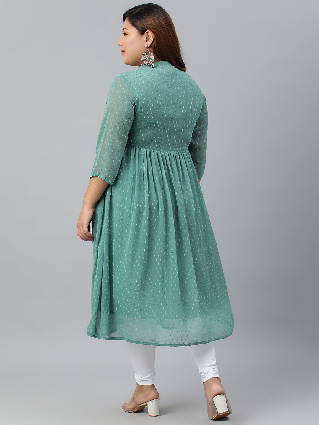 Indian Clothing Janasya Women's Green Poly Chiffon Self Design Casual Flared kurta | Grocsy