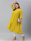Janasya Women's Mustard Poly Chiffon Self Design Casual Flared kurta | Grocsy