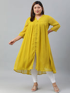 Janasya Women's Mustard Poly Chiffon Self Design Casual Flared kurta | Grocsy