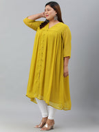 Janasya Women's Mustard Poly Chiffon Self Design Casual Flared kurta | Grocsy
