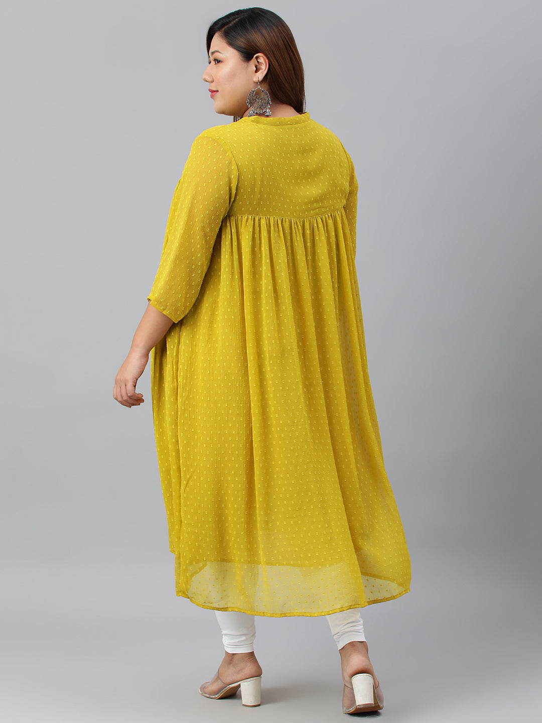 Janasya Women's Mustard Poly Chiffon Self Design Casual Flared kurta | Grocsy