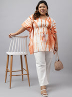 Janasya Women's Off White Cotton Tie Dye Casual Kaftan Tunic | Grocsy