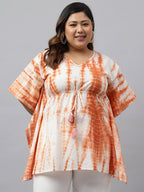Janasya Women's Off White Cotton Tie Dye Casual Kaftan Tunic | Grocsy